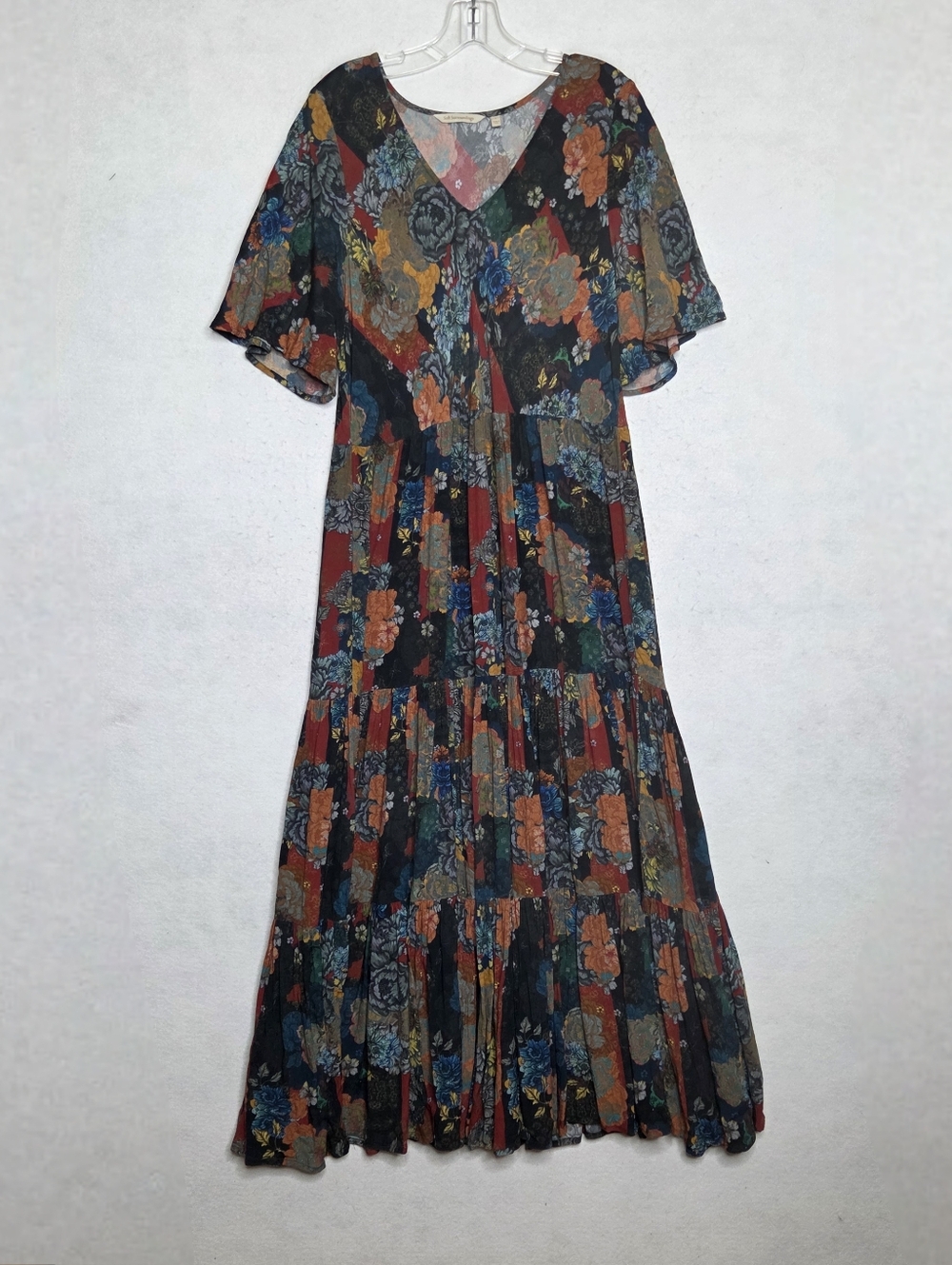 Soft Surroundings Mirabelle Floral Maxi Dress L Tiered Patchwork Boho Cottage